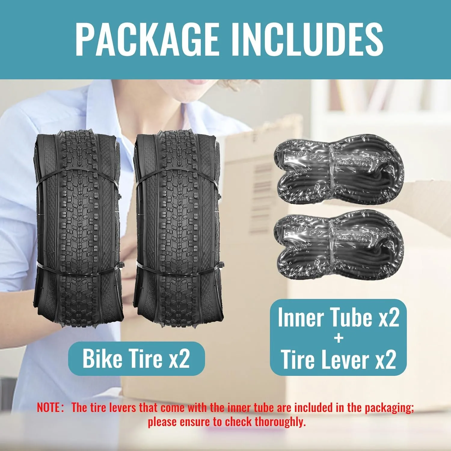 Hycline 2-Pack Mountain Bike Tires Set: 20/24/26/27.5-inch Folding Replacement Puncture-Resistant Bicycle Tires and Pair 20/24/26/27.5-inch Inner Tubes with Tire Levers for MTB Off-Road Bike