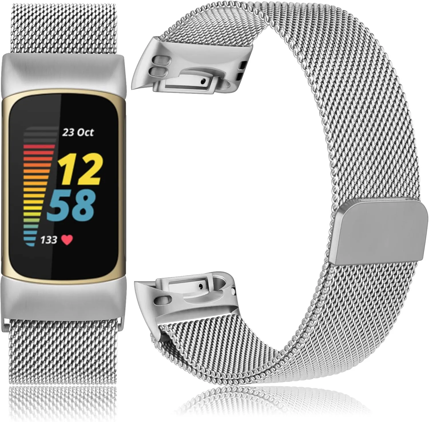 Meliya for Fitbit Charge 6 Bands Women Men, Stainless Steel Metal Mesh Loop Adjustable Magnetic Wristband Replacement Straps Compatible with Fitbit Charge 6 Fitness Tracker
