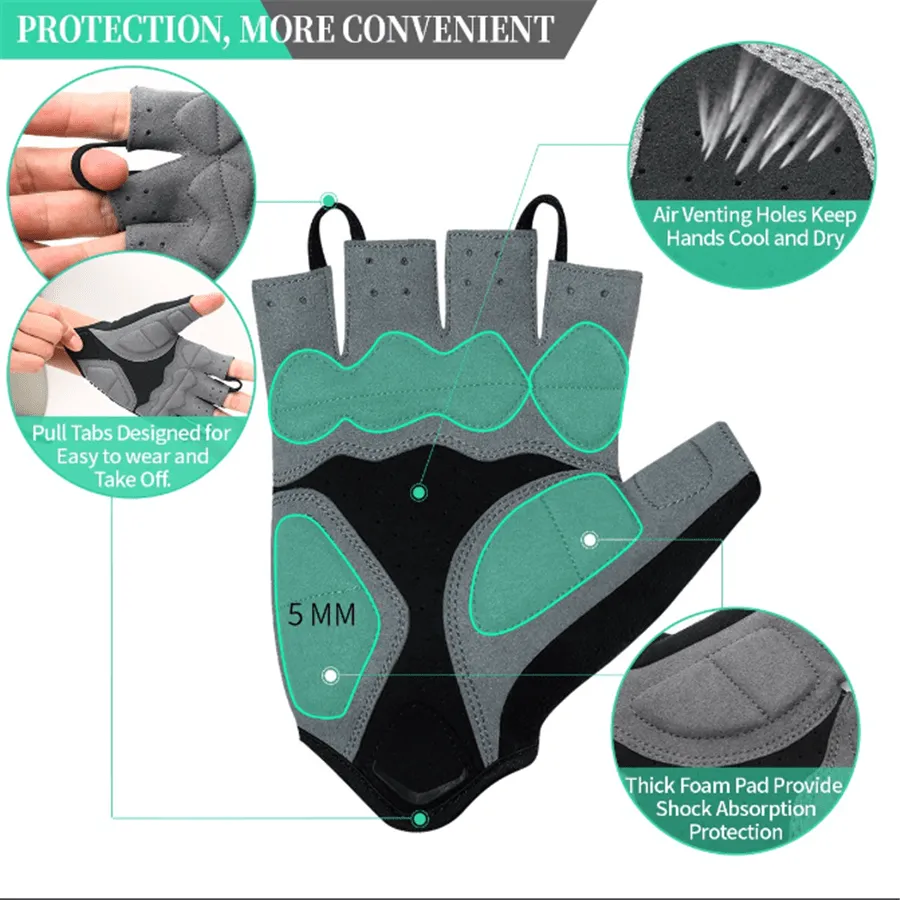 Men's Women's Padded Half Finger Cycling Bike Gloves-ST1901-Black