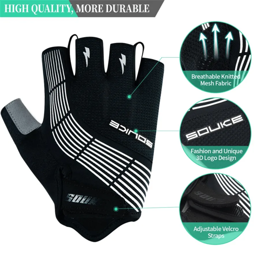 Men's Women's Padded Half Finger Cycling Bike Gloves-ST1901-Black