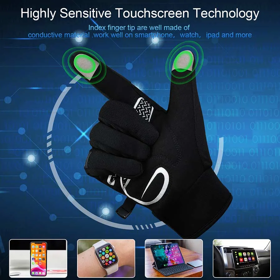 Men's Women's Touch Screen Padded Water Resistant Windproof Running Biking Cycling Glove-ST1903-Black