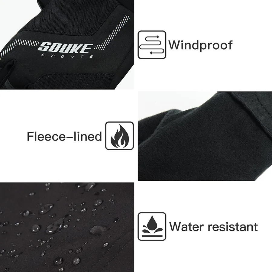 Men's Women's Touch Screen Padded Water Resistant Windproof Running Biking Cycling Glove-ST1903-Black