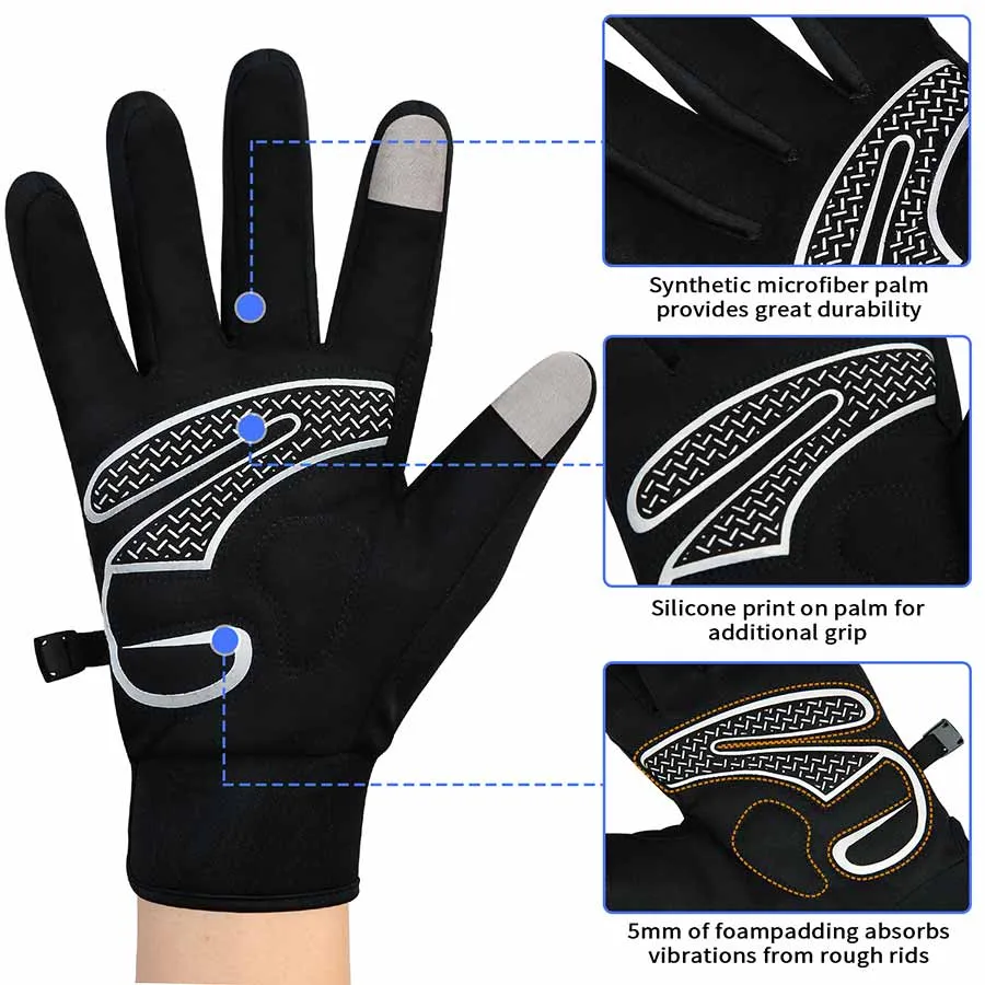 Men's Women's Touch Screen Padded Water Resistant Windproof Running Biking Cycling Glove-ST1903-Black