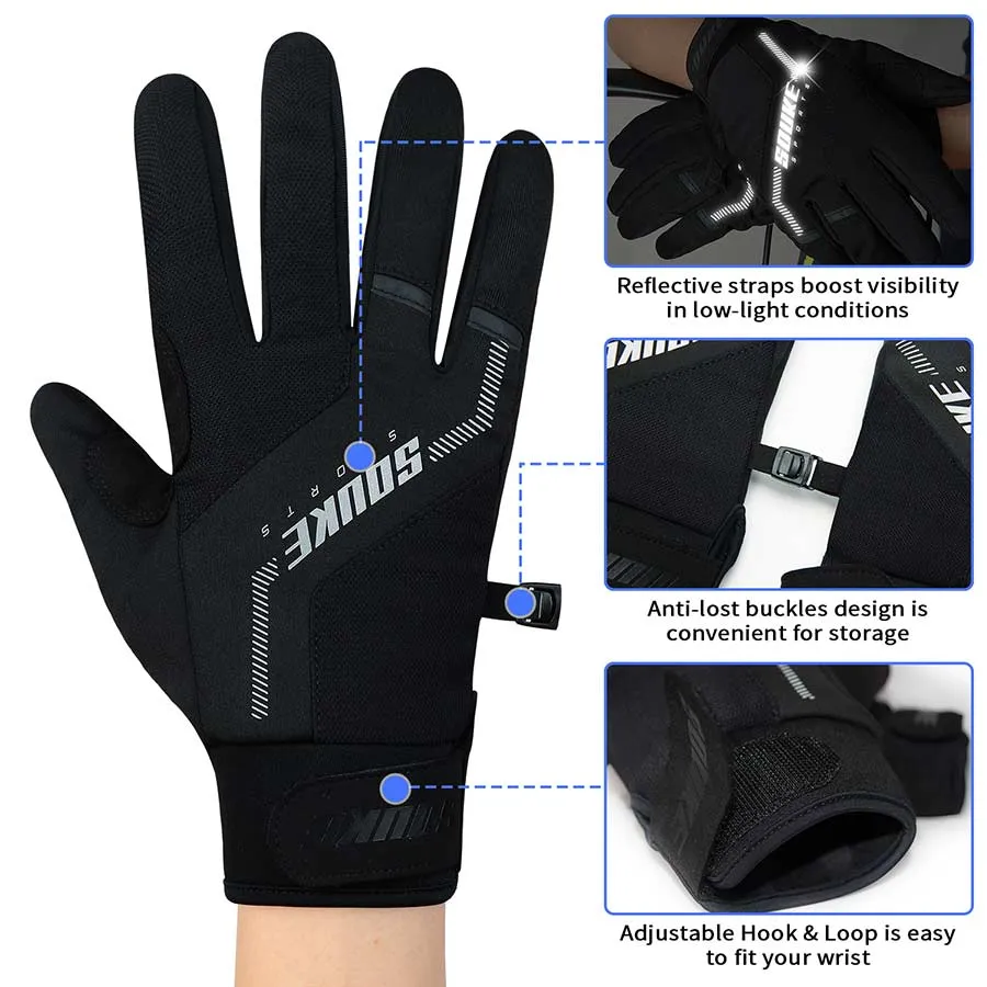 Men's Women's Touch Screen Padded Water Resistant Windproof Running Biking Cycling Glove-ST1903-Black