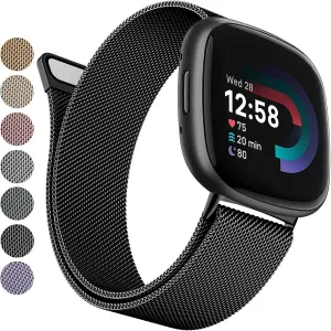 Metal Bands Compatible with Fitbit Versa 3/Versa 4/Fitbit Sense/Sense 2 for Women Men, Stainless Steel Mesh Breathable Wristband Strap with Adjustable Magnet Lock