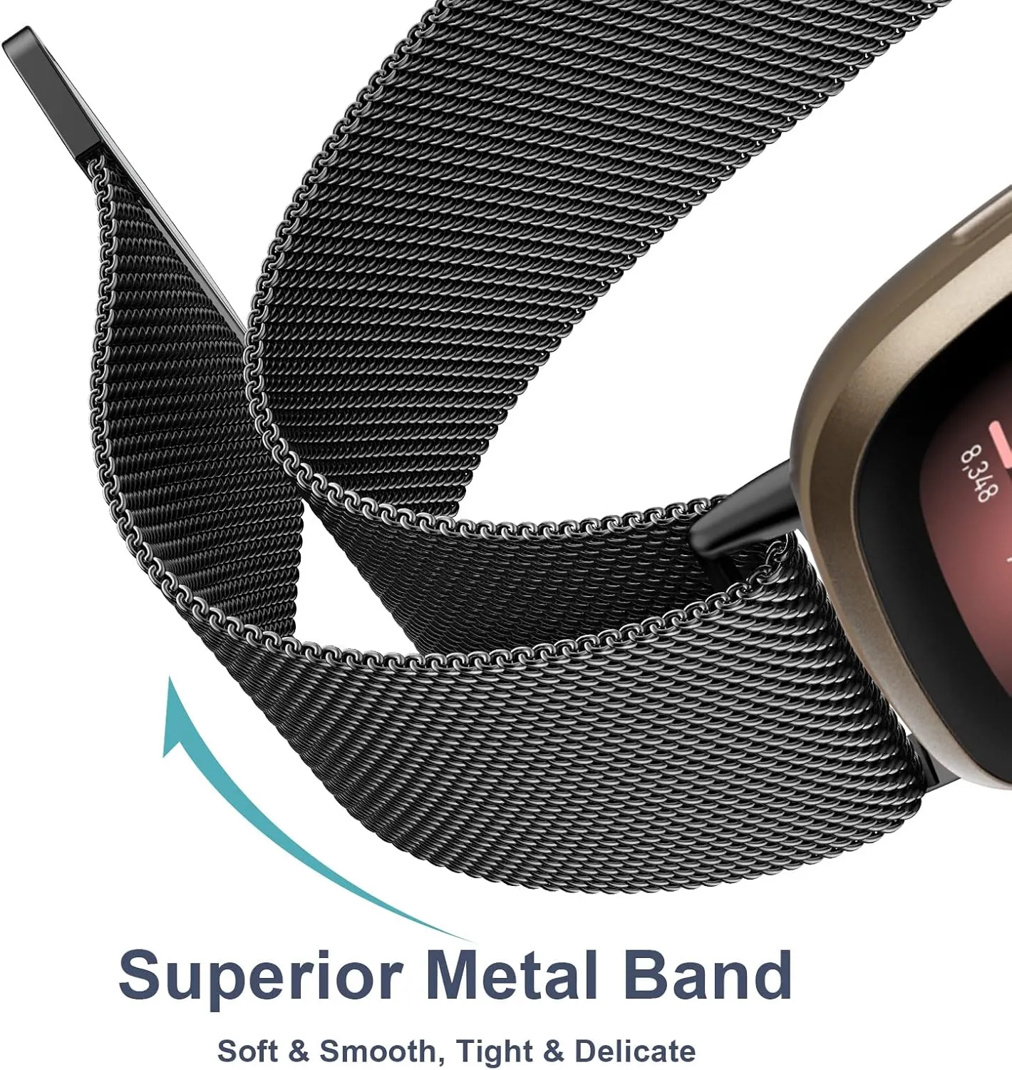 Metal Bands Compatible with Fitbit Versa 3/Versa 4/Fitbit Sense/Sense 2 for Women Men, Stainless Steel Mesh Breathable Wristband Strap with Adjustable Magnet Lock