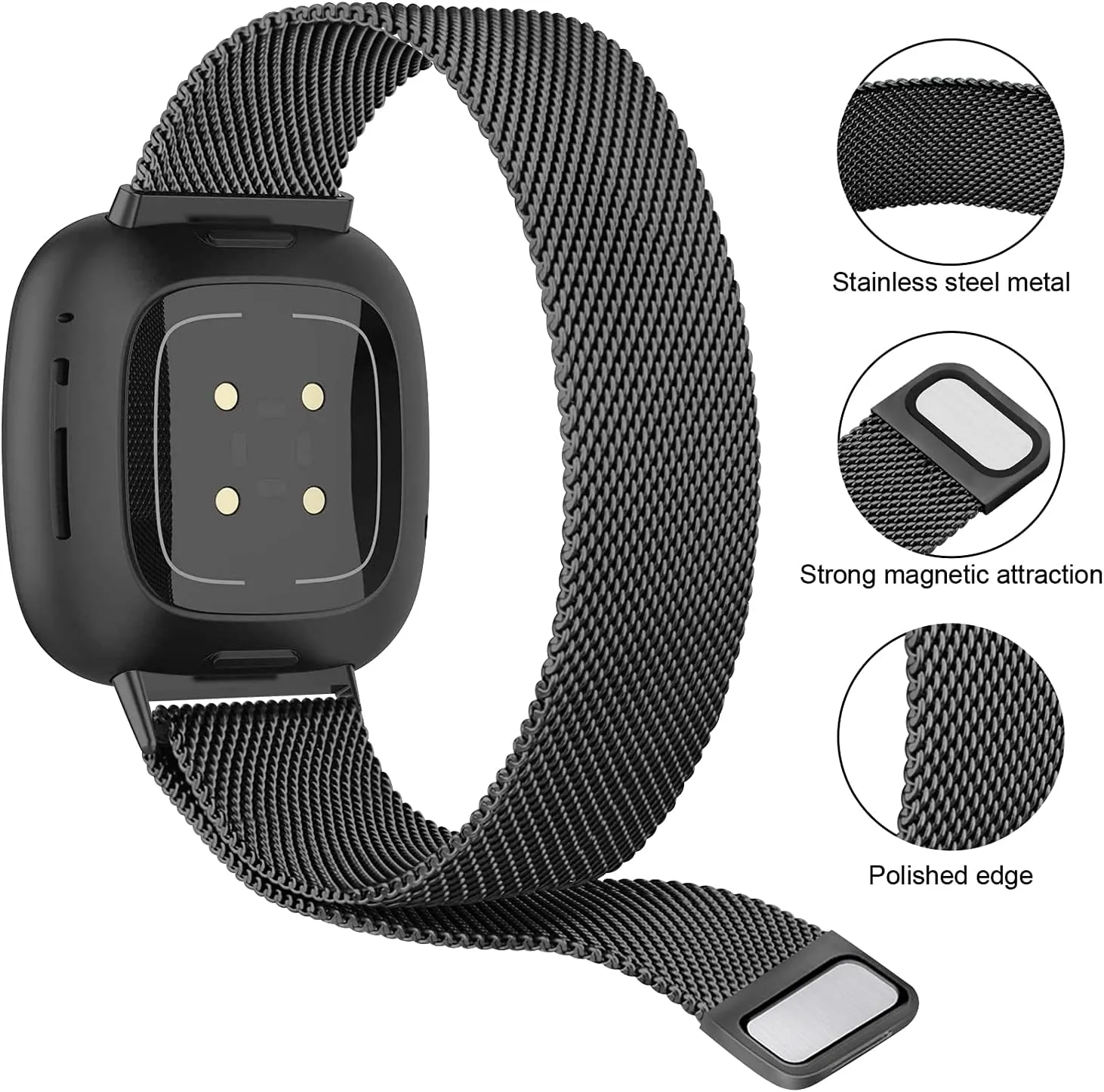 Metal Bands Compatible with Fitbit Versa 3/Versa 4/Fitbit Sense/Sense 2 for Women Men, Stainless Steel Mesh Breathable Wristband Strap with Adjustable Magnet Lock