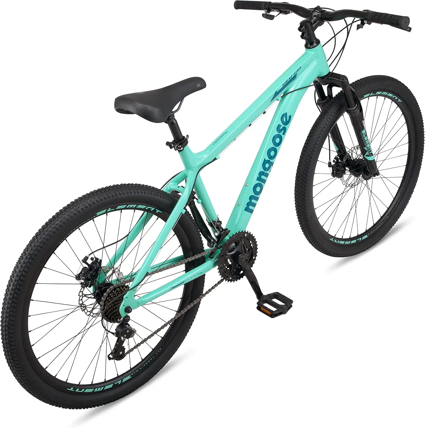 Mongoose Grafton Mountain Bike for Adult and Youth Men and Women, 24/26 / 27.5-Inch Wheel Options, 21-Speed Trigger Shifter, Aluminum Frame, Front Suspension, Mechanical Disc Brakes
