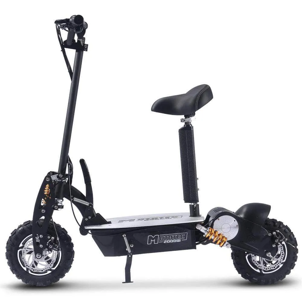 MotoTec 2000w 48v Folding Electric Scooter Black - 11-inch all terrain tires, quick release seat