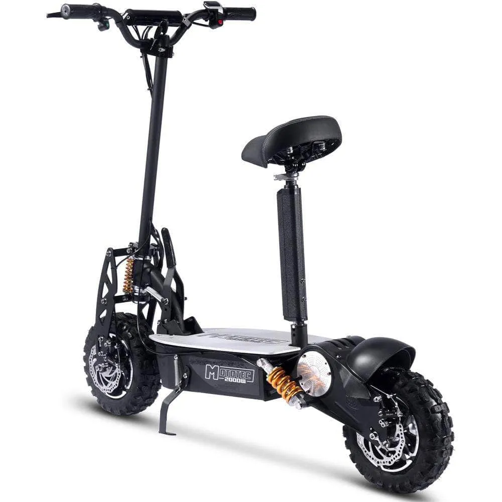 MotoTec 2000w 48v Folding Electric Scooter Black - 11-inch all terrain tires, quick release seat