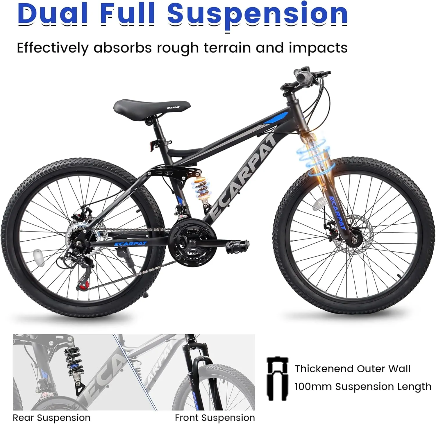Mountain Bike 24 26 27.5 Inch Dual/Front Suspension Mens Womens Mountain Bike, 21 Speeds Dual Disc Brake, Carbon Steel Mountain Bike, Trail Beach Snow Commuter City Bikes, Birthday Gift Choice