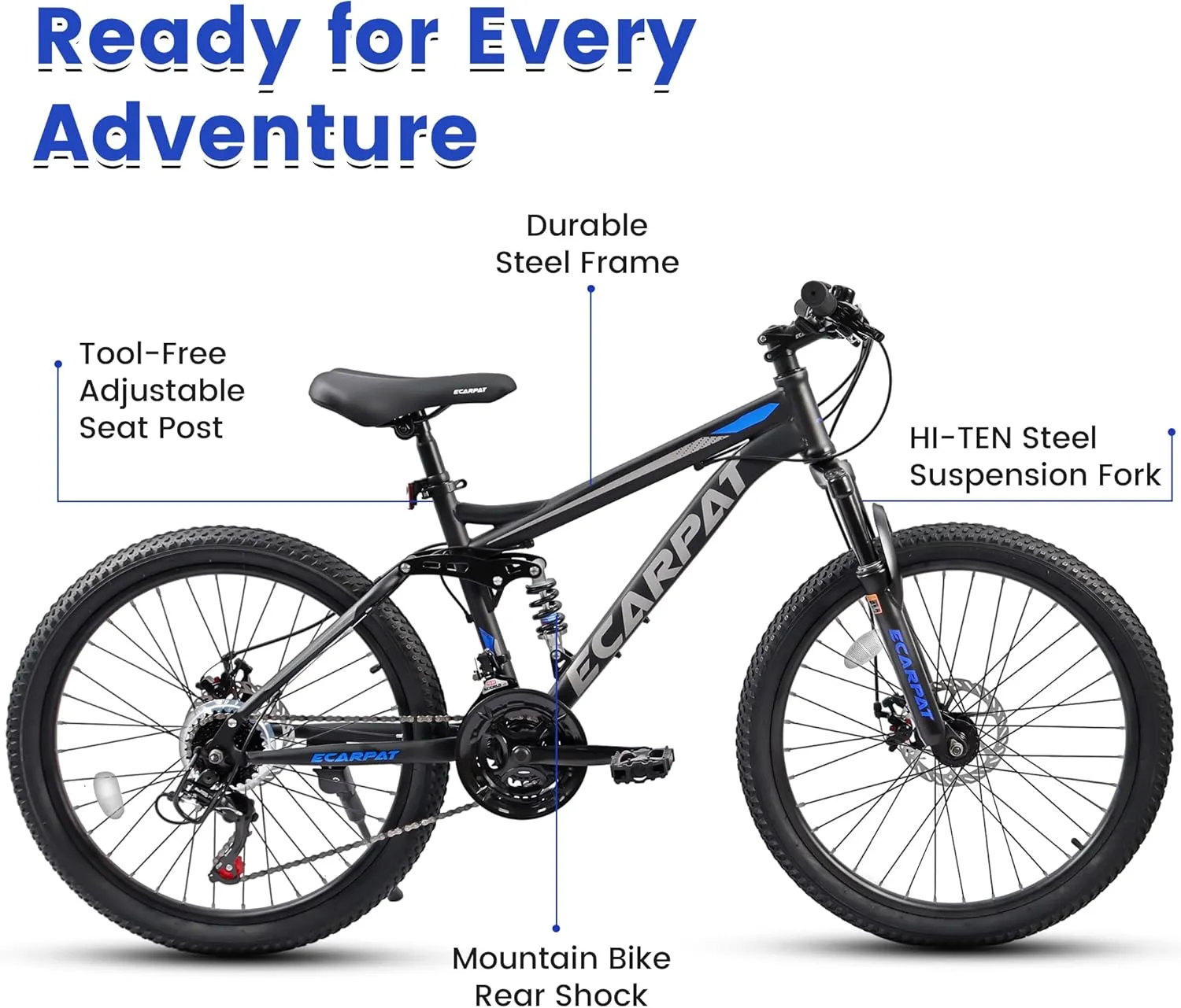 Mountain Bike 24 26 27.5 Inch Dual/Front Suspension Mens Womens Mountain Bike, 21 Speeds Dual Disc Brake, Carbon Steel Mountain Bike, Trail Beach Snow Commuter City Bikes, Birthday Gift Choice