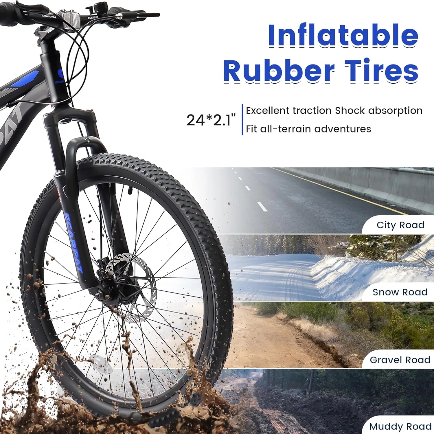 Mountain Bike 24 26 27.5 Inch Dual/Front Suspension Mens Womens Mountain Bike, 21 Speeds Dual Disc Brake, Carbon Steel Mountain Bike, Trail Beach Snow Commuter City Bikes, Birthday Gift Choice