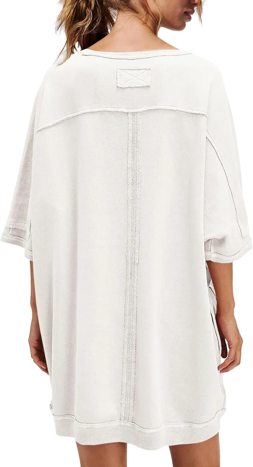 Nirovien Women's Oversized Sweatshirt Dress 3/4 Sleeve Crewneck Tunic Sweatshirts Casual Long Pullover with Pockets