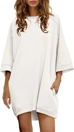 Nirovien Women's Oversized Sweatshirt Dress 3/4 Sleeve Crewneck Tunic Sweatshirts Casual Long Pullover with Pockets Nirovien Women's Oversized Sweatshirt Dress 3/4 Sleeve Crewneck Tunic Sweatshirts Casual Long Pullover with Pockets