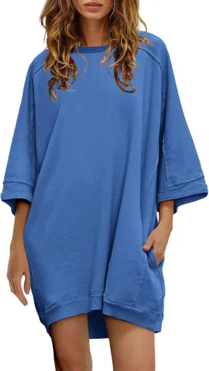 Nirovien Women's Oversized Sweatshirt Dress 3/4 Sleeve Crewneck Tunic Sweatshirts Casual Long Pullover with Pockets Nirovien Women's Oversized Sweatshirt Dress 3/4 Sleeve Crewneck Tunic Sweatshirts Casual Long Pullover with Pockets