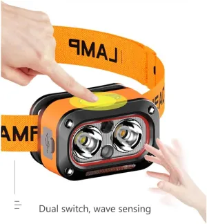 Rechargeable LED White, Yellow, and red Sensing Headlights, Outdoor Portable mini Head Mounted Lights with Electric Quantity Display. 5 Modes Suitable for Running, Camping, Family, Work, etc.