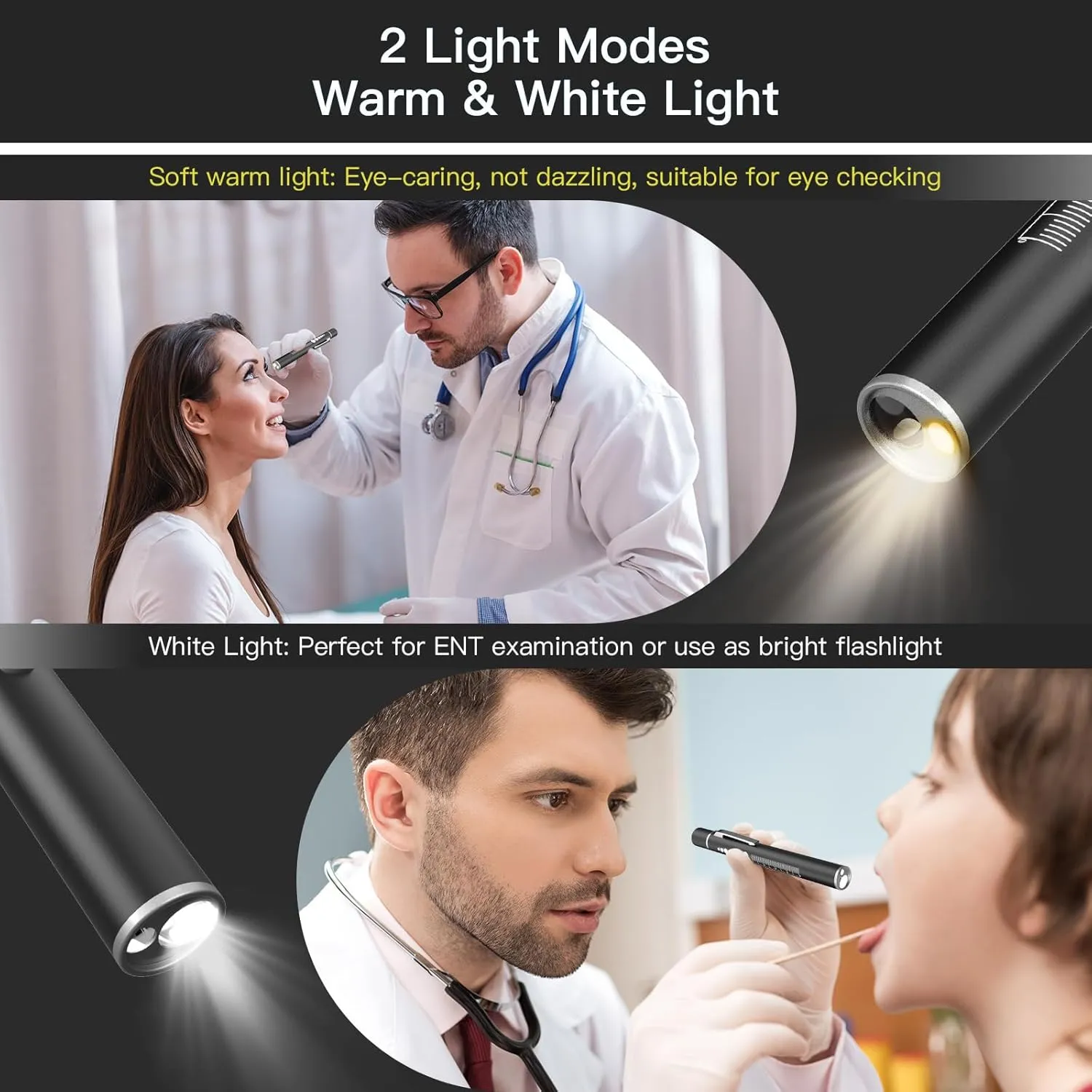 SEVENKA 3 Rechargeable Penlights with Pupil Gauge & Ruler, LED Pen Lights for Nurses Doctors, Warm/White Light, Pocket Clip, USB Rechargeable Penlight Flashlight Gifts for Nursing Student