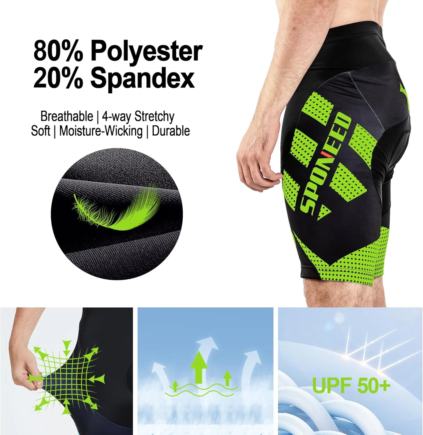 sponeed Men's Cycling Shorts Padded Bicycle Riding Pants Bike Biking Clothes Cycle Wear Tights