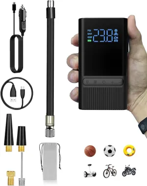 Tire Inflator Electric Bike Pump - 150PSI Portable Air Pump with Pressure Gauge, 6000mAh Electric Ball Pump with Schrader/Dunlop/Presta Valve for Road, Mountain Bicycles, E-Bike, Motorcycle, Balls
