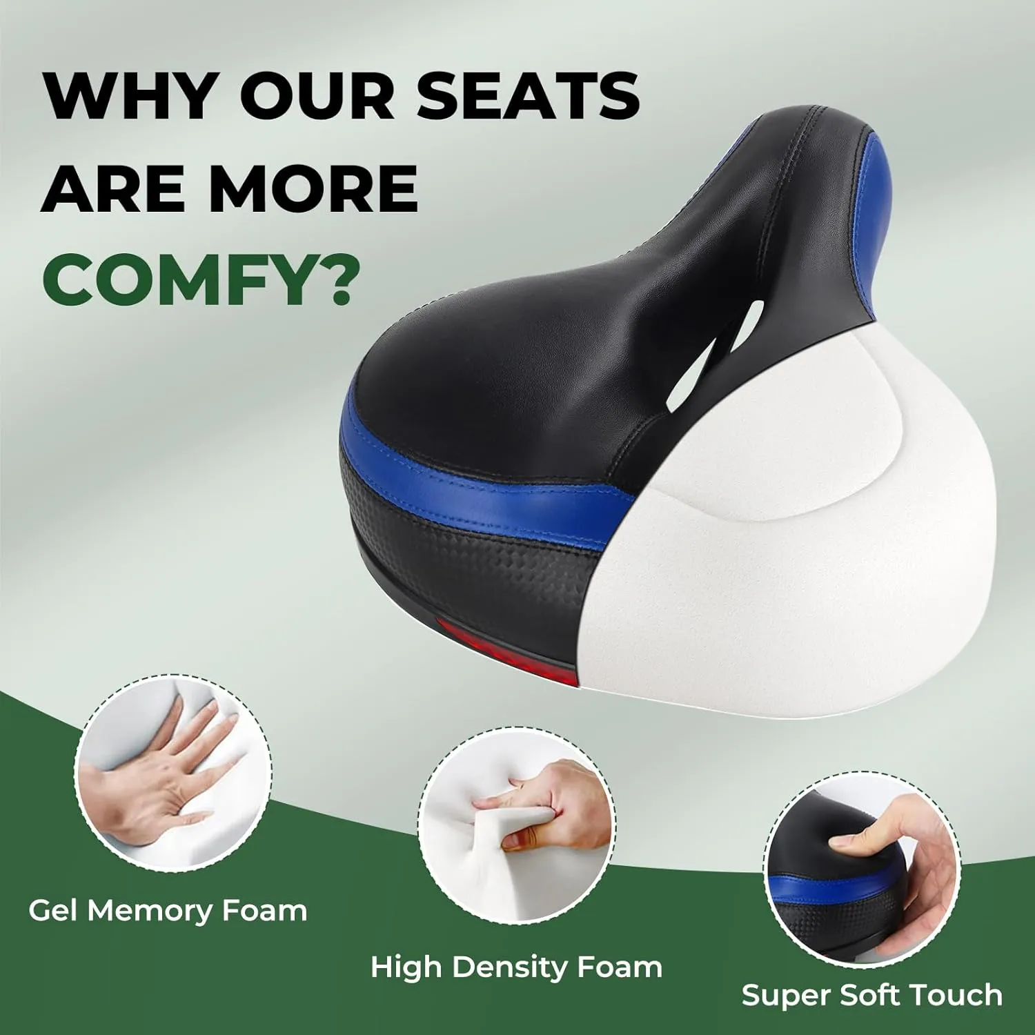 TONBUX Memory Foam Bike Seat Cushion for Men & Women - Waterproof Bicycle Saddle with Comfortable Faux Leather Cover, Universal Fit for Road, Hybrid, Commuter Bikes