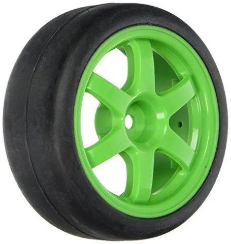 Traxxas 7375A Tires and wheels assembled glued (Volk Racing TE37 green wheels 1.9 Gymkha slick tires) (2) -Discontinued