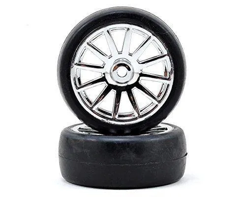 Traxxas 7573 Tires & wheels assembled glued (12-spoke chrome wheels slick tires) (2)