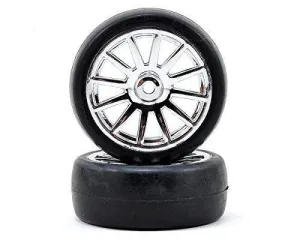 Traxxas 7573 Tires & wheels assembled glued (12-spoke chrome wheels slick tires) (2)