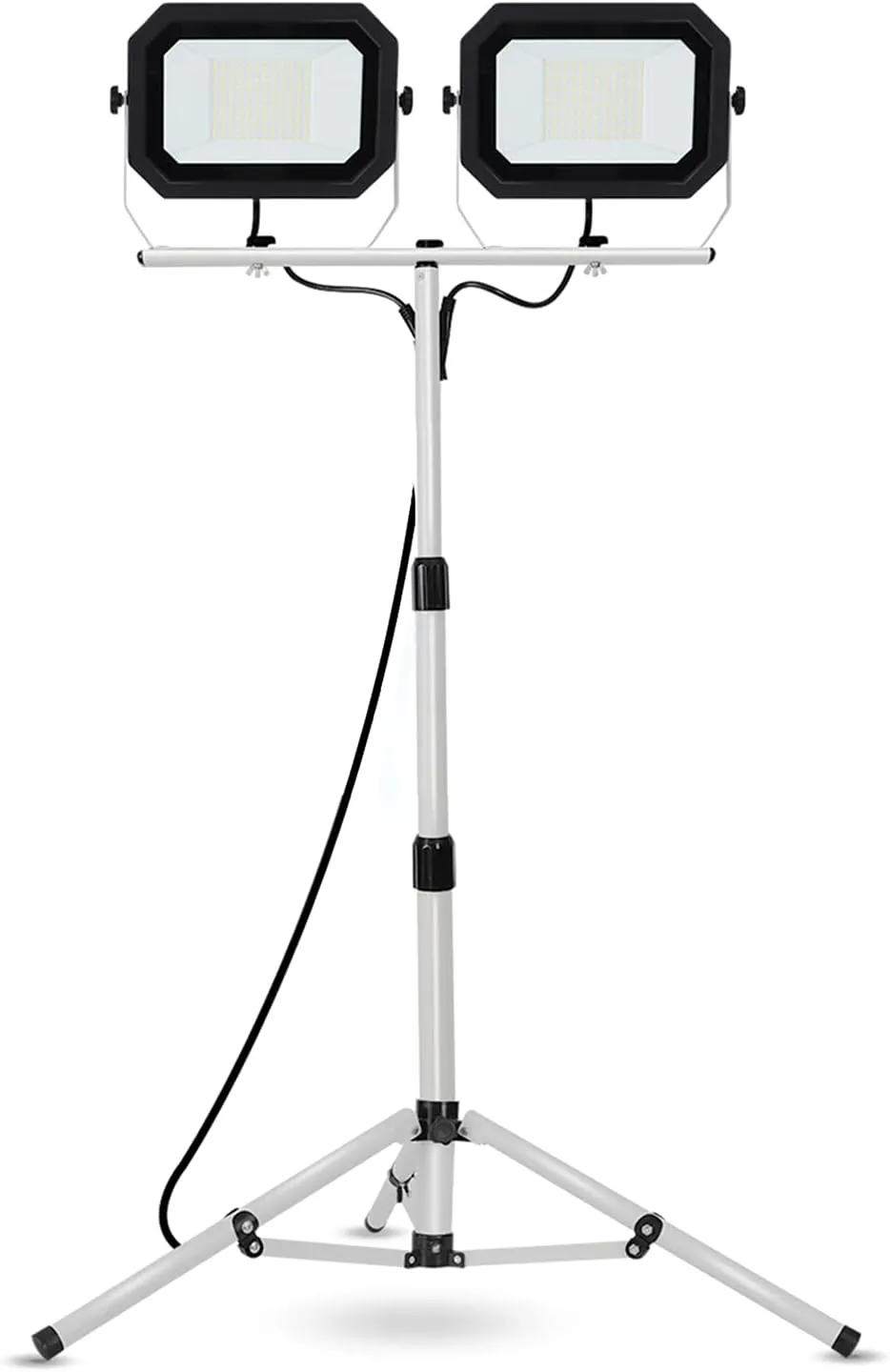 UFOND 20000 Lumen Work Lights with Stand, 200W Dual Head LED Work Light, Waterproof Lamp with Individual Switch, Adjustable Metal Telescoping Tripod 10Ft Power Cord