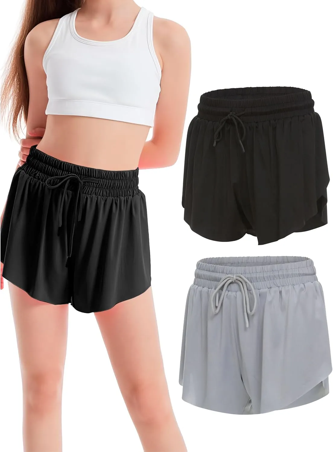 Ultra Performance Girl's Butterfly Short's 2 Pack Girls Athletic Short Basketball Soccer Flowy Active Shorts for Girls