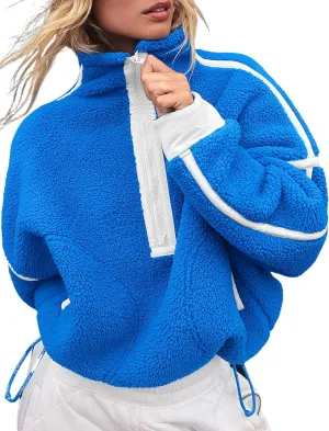 Women's Oversized Fleece Sweatshirt Long Sleeve Half Zip Sherpa Hoodie Fleece Pullover Top With Pockets Women's Oversized Fleece Sweatshirt Long Sleeve Half Zip Sherpa Hoodie Fleece Pullover Top With Pockets