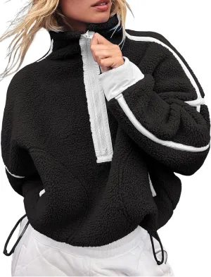 Women's Oversized Fleece Sweatshirt Long Sleeve Half Zip Sherpa Hoodie Fleece Pullover Top With Pockets Women's Oversized Fleece Sweatshirt Long Sleeve Half Zip Sherpa Hoodie Fleece Pullover Top With Pockets