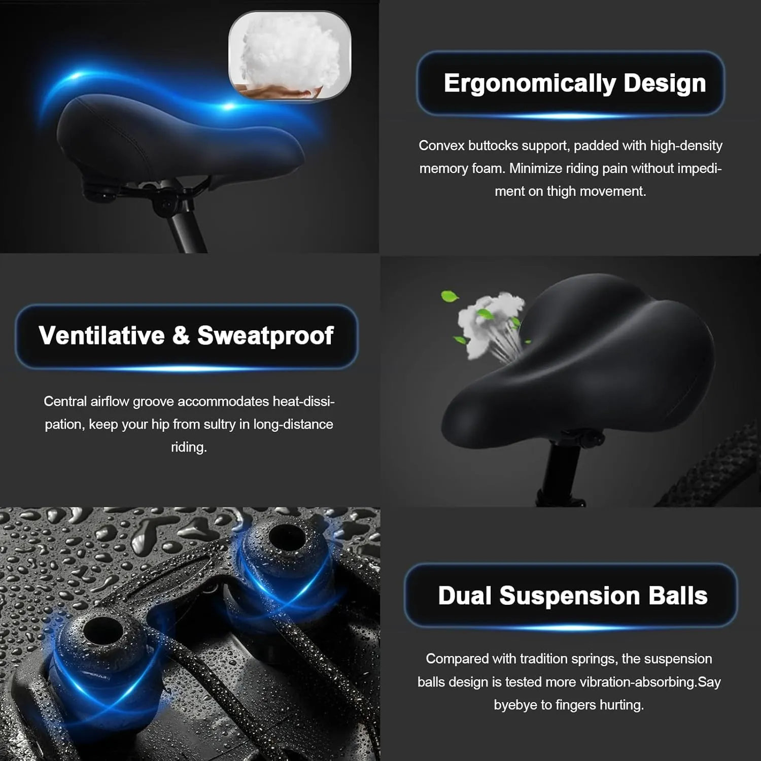 Xmifer Oversized Bike Seat, Comfortable Bike Seat - Universal Replacement Bicycle Saddle - Waterproof Leather Bicycle Seat with Extra Padded Memory Foam - Bicycle Seat for Men/Women