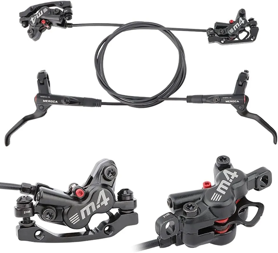 ZTZ 4-Piston MTB Hydraulic Brake Set, Left Front 850mm and Right Rear 1600mm Hydraulic Disc Brake Kit with PM/is Adapter, Fits for eBike, Mountain Bike and BMX